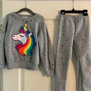 Lola + The Boys Gray Unicorn + Gems Sweatsuit